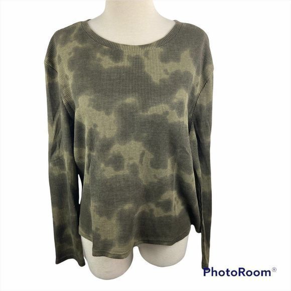 NWT RDI Green Camo Waffle Crew Neck Long Sleeve Cropped Shirt (XL) - Picture 8 of 8